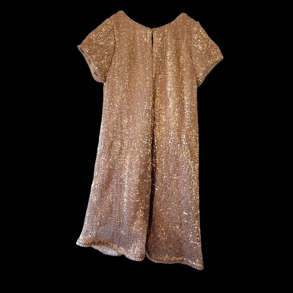 Girls Rose Gold Sequin Dress With Ruffle Detail & Short Sleeves Girls Size 10 - Picture 3 of 16